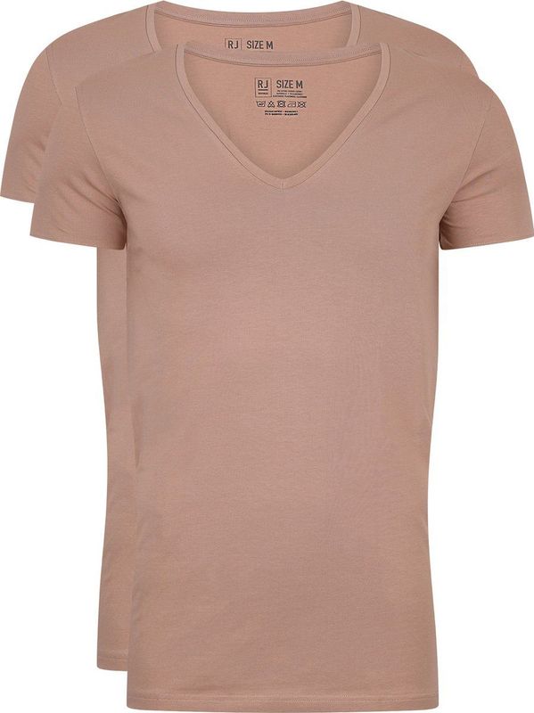 RJ Bodywear Everyday - Nijmegen - 2-pack - stretch T-shirt diepe V-hals - beige