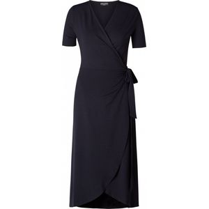 Tricot Jurk - Navy Dark Blue - Elastische Kwaliteit - V-hals - Korte Mouwen