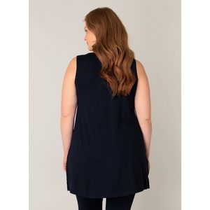 Base Level - Curvy Lang Shirt - Navy Dark Blue - Mouwloos - Aan de Zijkanten Gesplitst