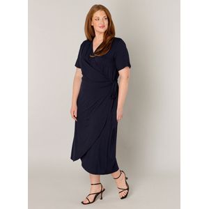 Tricot Jurk - Navy Dark Blue - V-hals - Korte Mouwen - Ruimvallend