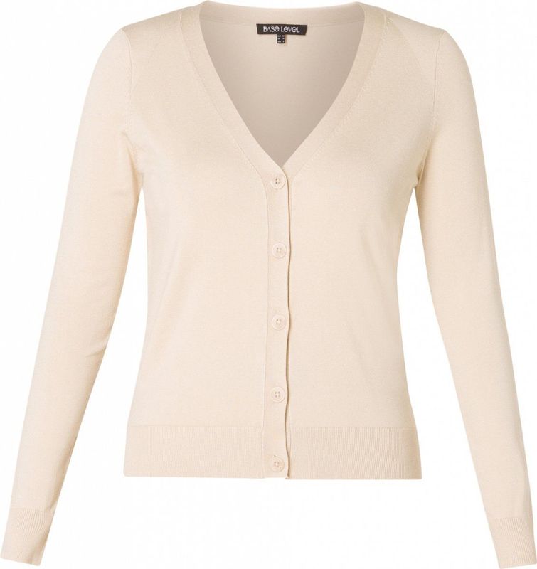 Beige Vest - V-hals - Lange Mouwen - Aansluitend - Knoopsluiting