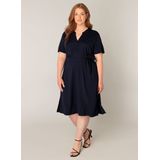 A-lijn Jurk - Donkerblauw - Zonder Kraag - V-hals - Bindceintuur