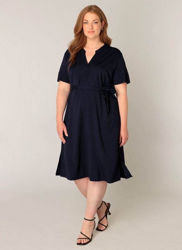A-lijn Jurk - Donkerblauw - Zonder Kraag - V-hals - Bindceintuur