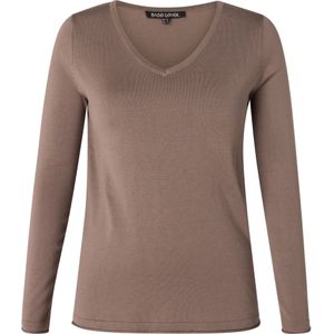 Pullover - Dark Taupe - 80% Viscose 20% Nylon - Lange Mouwen - V-hals