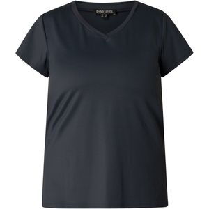 Base Level Curvy T-shirt Blauw - Effen - V-hals