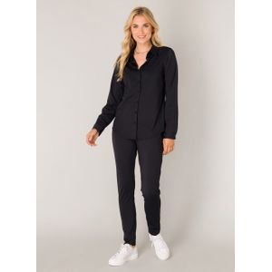 Blouse - Black - Met Stretch - Knoopsluiting - Zonder Capuchon