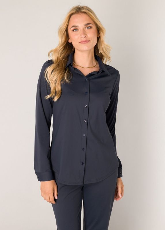 Blouse - Donkerblauw - Stretch - Knoopsluiting