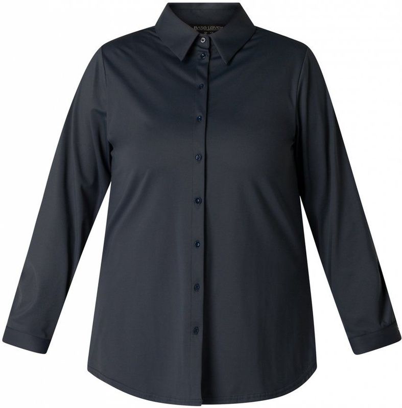 Base Level Curvy Blouse Blauw - Effen - Kraag Halslijn