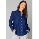 Yest - Denim Blouse - Donkerblauw - Lange Mouwen - Klassieke Kraag