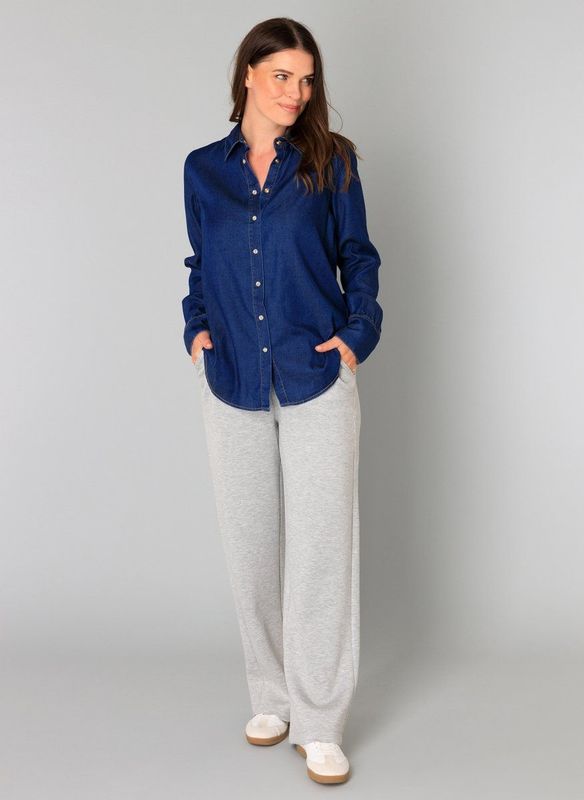 Yest - Denim Blouse - Donkerblauw - Lange Mouwen - Klassieke Kraag