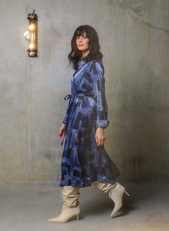 YEST - Blanca - A-lijn Jurk - Dark Navy/French Blu