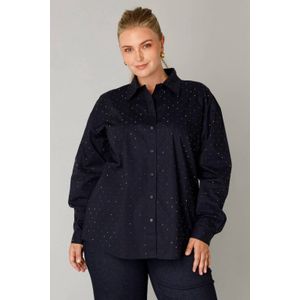 Yest Curve - Blouse - Donkerblauw - 100% Katoen - Met Strass