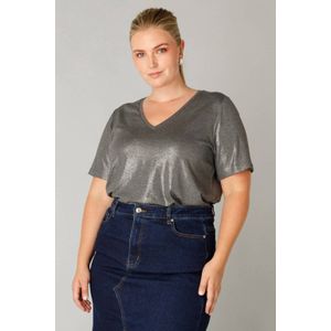 Yest Curve - Glitter Top - Zilver - Korte Mouwen - V-hals