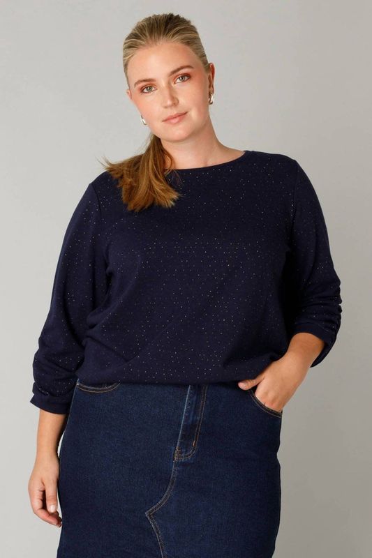 Yest Curve - Top - Donkerblauw - Driekwart Mouwen - Ronde Hals