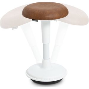 Wobblez® Wiebelkruk - Ergonomische kruk voor Zit Sta Bureau met een hoogte 80-95 cm - kruk in hoogte verstelbaar van 55-75 cm - Witte wiebelkruk met Cognac zitting