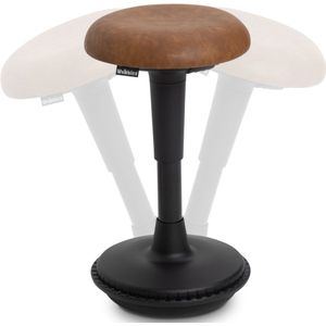 Wobblez® Wiebelkruk - Ergonomische kruk voor Zit Sta Bureau met een hoogte 80-95 cm - kruk in hoogte verstelbaar van 55-75 cm - Zwarte wiebelkruk met Cognac zitting