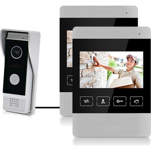 Doorsafe 7160 - camera deurbel met regenkap en intercom - 2 draads van deurbel naar 2 x 4,3 inch scherm - opslag beelden op 16Gb SD-kaart - deuropener aansluitbaar