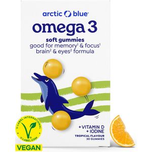 Arctic Blue - VEGAN Omega 3 Gummies - 250 mg DHA - Met Vit D - Tropical - Suikervrij - 30 doseringen - Vegan Keurmerk