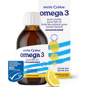Arctic Blue - Omega-3 Visolie Concentrated - hoog EPA - MSC keurmerk - citroensmaak - 60 doseringen