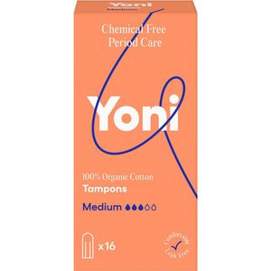 Yoni Tampons Medium, Biologische Tampons vrij van chemicaliën en gemaakt van 100% gecertificeerd biologisch katoen, Zonder plastic toplaag, Duurzaam en Hypoallergeen, 16 x Stuks.