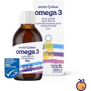 Arctic Blue - Omega 3 Visolie - 450 mg DHA + 380 mg EPA - Met Vit D - Sinaasappelsmaak - 30 doseringen - MSC Keurmerk