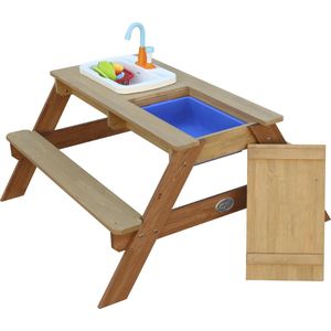 AXI Emily Zand & Water Picknicktafel met Speelkeuken wastafel Bruin - Incl. 17-delige accessoire-set