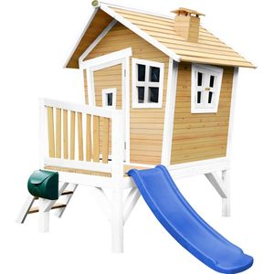 AXI Robin Speelhuis in Bruin/Wit - Met Verdieping en Blauwe Glijbaan - Speelhuisje voor de tuin / buiten - FSC hout - Speeltoestel voor kinderen