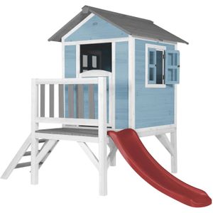 AXI Beach Lodge XL Speelhuis in Caribisch Blauw - Met Verdieping en Rode Glijbaan - Speelhuisje voor de tuin / buiten - FSC hout - Speeltoestel voor kinderen