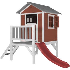 AXI Beach Lodge XL Speelhuis in Rood - Met Verdieping en Rode Glijbaan - Speelhuisje voor de tuin / buiten - FSC hout - Speeltoestel voor kinderen