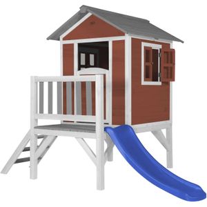 AXI Beach Lodge XL Speelhuis in Rood - Met Verdieping en Blauwe Glijbaan - Speelhuisje voor de tuin / buiten - FSC hout - Speeltoestel voor kinderen