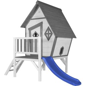 AXI Beach Cabin XL Speelhuis in Grijs/Wit - Met Verdieping en Blauwe Glijbaan - Speelhuisje voor de tuin / buiten - FSC hout - Speeltoestel voor kinderen