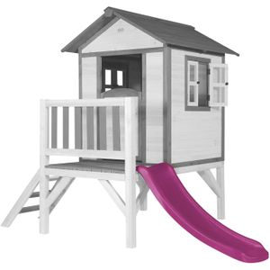 AXI Beach Lodge XL Speelhuis in Wit - Met Verdieping en Paarse Glijbaan - Speelhuisje voor de tuin / buiten - FSC hout - Speeltoestel voor kinderen
