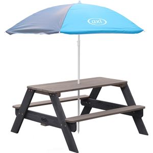 AXI Nick Picknicktafel - Antraciet - Hout - Inclusief Parasol Blauw