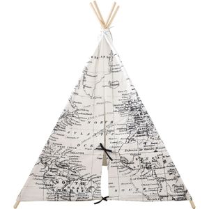 Wereldkaart Tipi Tent - Zwart/Wit - Katoen - Voor Binnen en Buiten