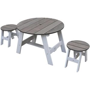 AXI 3-delig Picknickset Rond Grijs/wit - voor kinderen - FSC Hout - Tafel incl. 2 krukjes