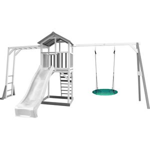 AXI Beach Tower Speeltoren met Klimrek en Summer Nestschommel Grijs/wit - Witte Glijbaan
