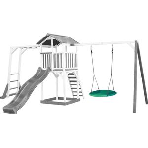 AXI Beach Tower Speeltoren met Klimrek en Summer Nestschommel Grijs/wit - Grijze Glijbaan