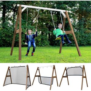 AXI 4-in-1 SportsFun in Bruin/Wit - 4-in-1 Frame voor schommel, voetbal, volleybal en tennis - Schommelframe met net voor diverse sporten - FSC hout