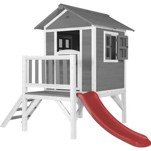 AXI Beach Lodge XL Speelhuis in Grijs - Met Verdieping en Rode Glijbaan - Speelhuisje voor de tuin / buiten - FSC hout - Speeltoestel voor kinderen