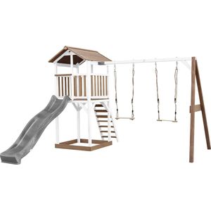 AXI Beach Tower Speeltoren met Dubbele Schommel Bruin/wit - Grijze Glijbaan