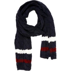 Sjaal - Donker Blauw - Witte en Rode streep - Wol
