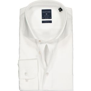 Profuomo slim fit overhemd - mouwlengte 72 cm - twill - wit - Strijkvrij - Boord