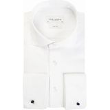 Profuomo slim fit overhemd dubbele manchet 2 ply twill wit Strijkvrij Boord