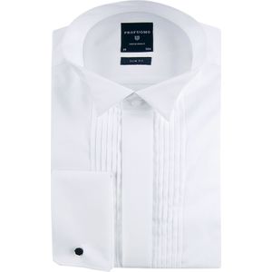 Profuomo - Smokingoverhemd Plisse Slim Fit Wit - Maat 38 - Slim-fit