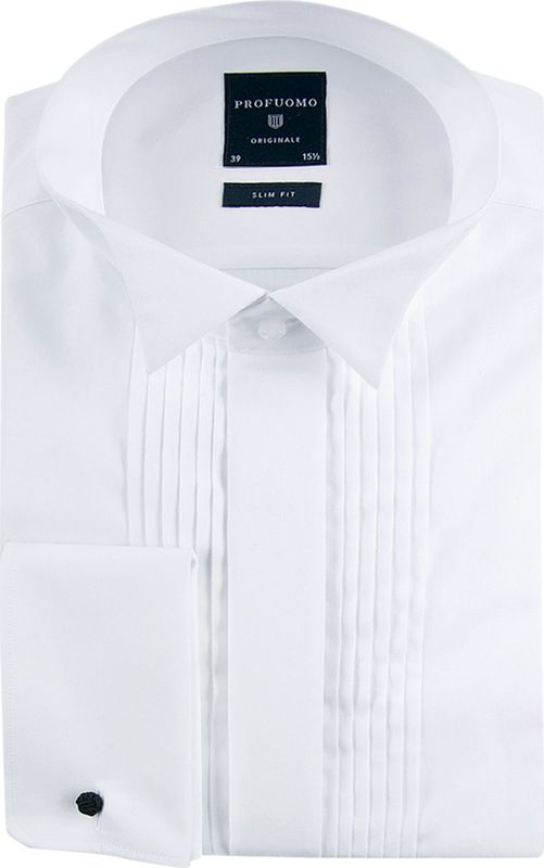 Profuomo - Smokingoverhemd Plisse Slim Fit Wit - Maat 38 - Slim-fit
