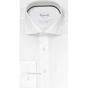 Michaelis - Effen Wit Overhemd - Katoen - Getailleerde Pasvorm - Extra Lange Mouwen