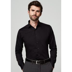 Michaelis slim fit overhemd - mouwlengte 7 - twill - zwart - Strijkvrij - Boordmaat: 38