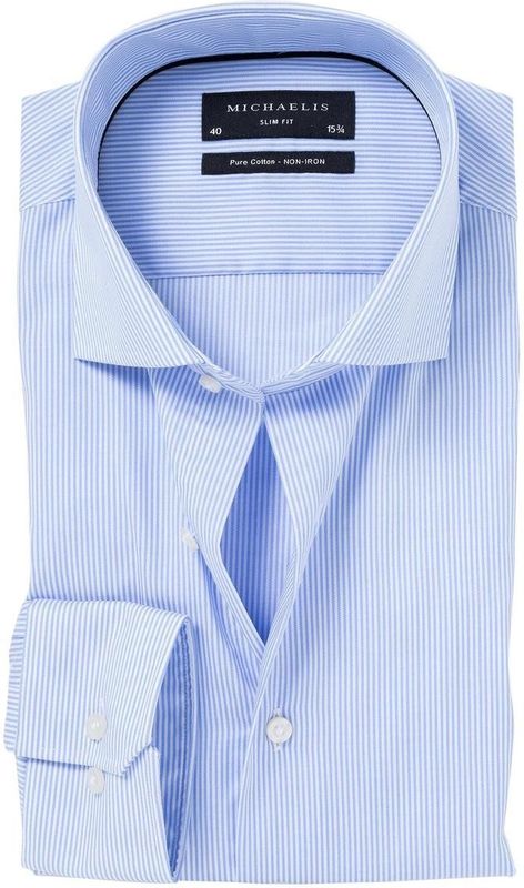 Michaelis - Slim Fit - Overhemd - Lichtblauw met Wit Gestreept - Strijkvrij