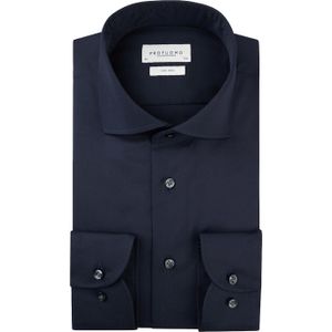 Profuomo - Slim Fit Overhemd - Marine Blauw - 100% Katoen - Strijkvrij