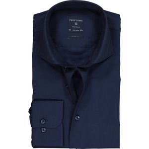 Profuomo - Slim Fit Overhemd - Marine Blauw - 100% Katoen - Strijkvrij
